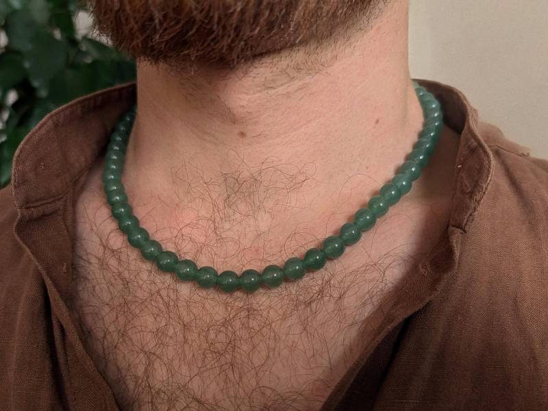 Grüner Aventurin Kette Männer & Frauen | Perlenkette Herren Grün Edelstein Schmuck von ManiVana