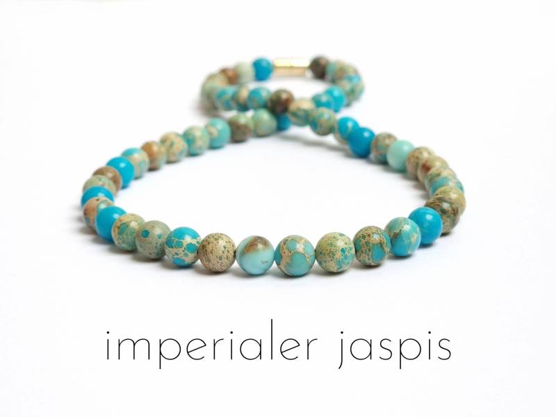 Imperialer Jaspis Kette Herren & Damen | Perlenkette Türkis Lang Schmuck von ManiVana