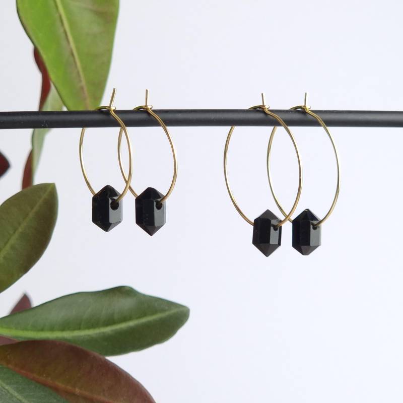 Obsidian Ohrringe Gold Oder Silber | Obsidianohrringe Mit Creolen Schmuck von ManiVana