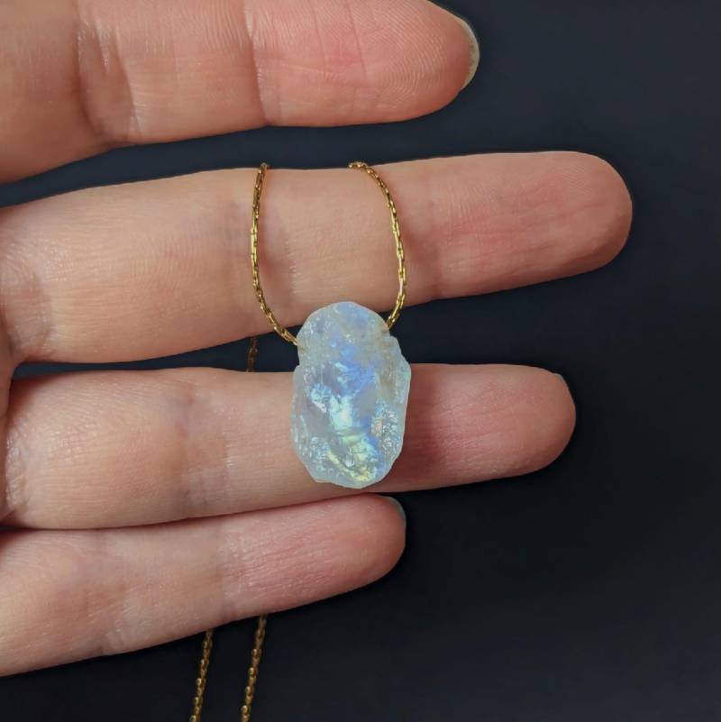 Regenbogen Mondstein Kette Silber Oder Gold Roh | Echter Anhänger Schmuck Halskette Mondsteinkette von ManiVana