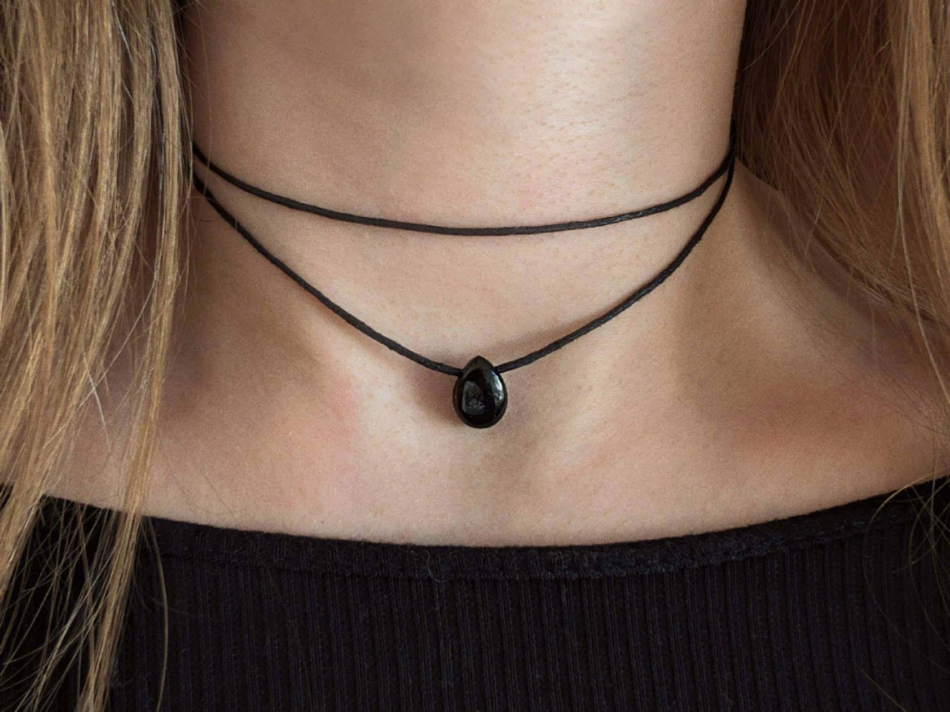 Schwarzer Turmalin Kette Mehrreihig Mit Tropfen | Anhänger Schmuck Halskette von ManiVana