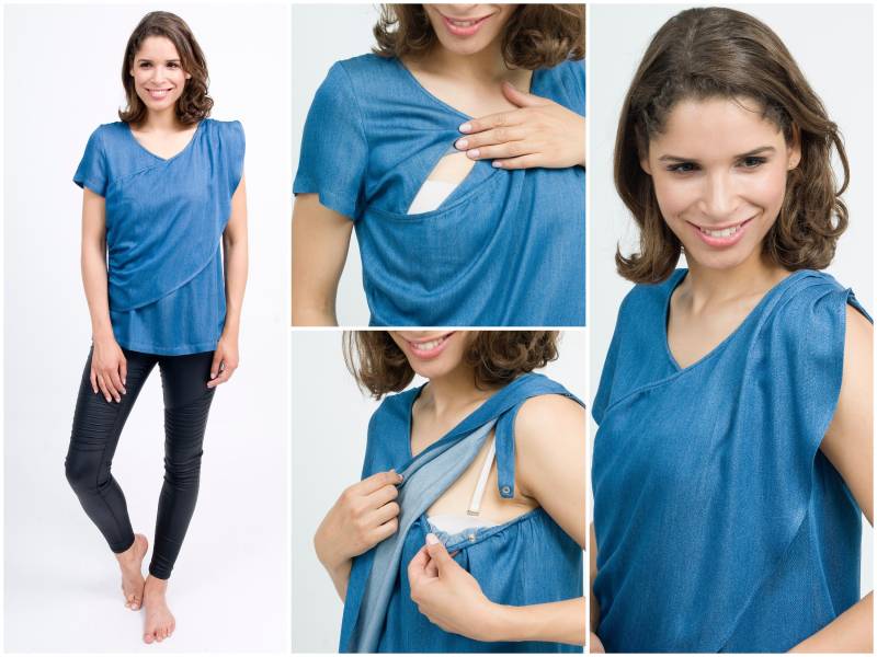 Super Sale - Mania Stillshirt Stilloberteil Wave Denim Nur Noch Wenige Größen von ManiaNursing