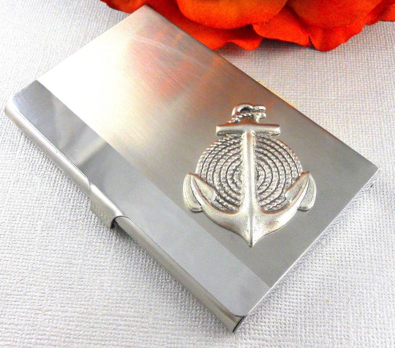 Maritimes Visitenkartenetui Antiker Silberner Anker von Maniadesign