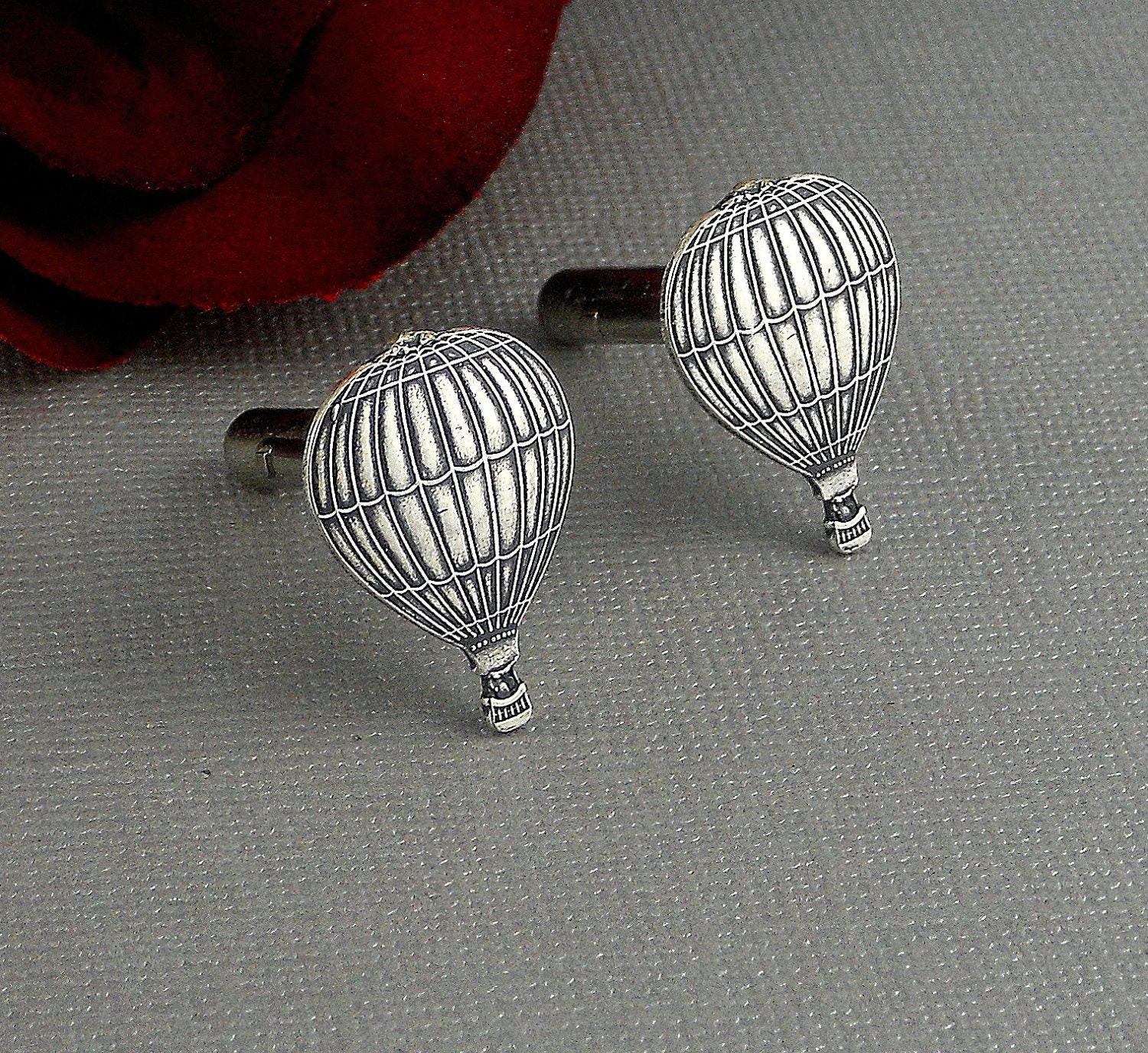 steampunk Heißluftballon, Antikes Silber, Unisex Manschettenknöpfe, Hochzeiten, Bräutigam, Vater, Vater Black Friday Sale von Maniadesign