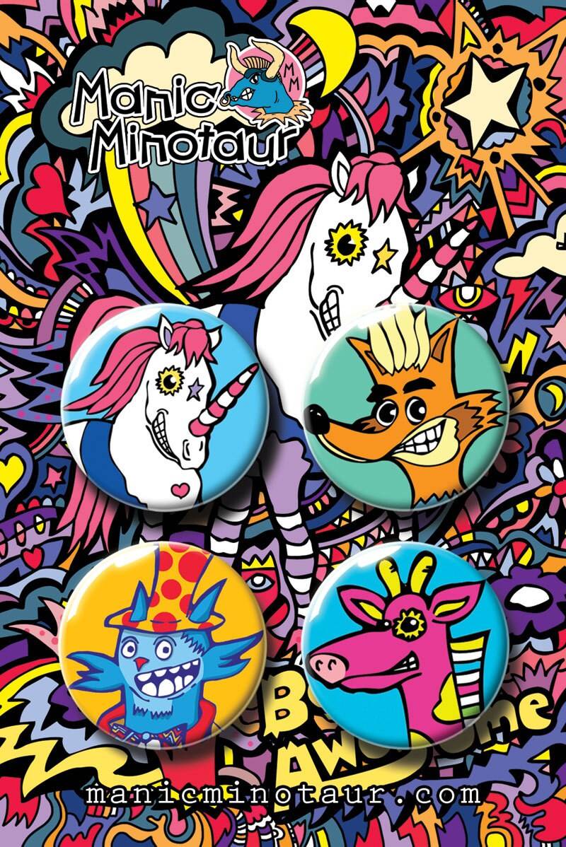 Super Einhorn Badge Set. Einhorn. Fuchs. Giraffe. Katze Hut. Pin Anstecker. Nietstifte. Knopfabzeichen. Kinder Geschenk. Geschenke von ManicMinotaur