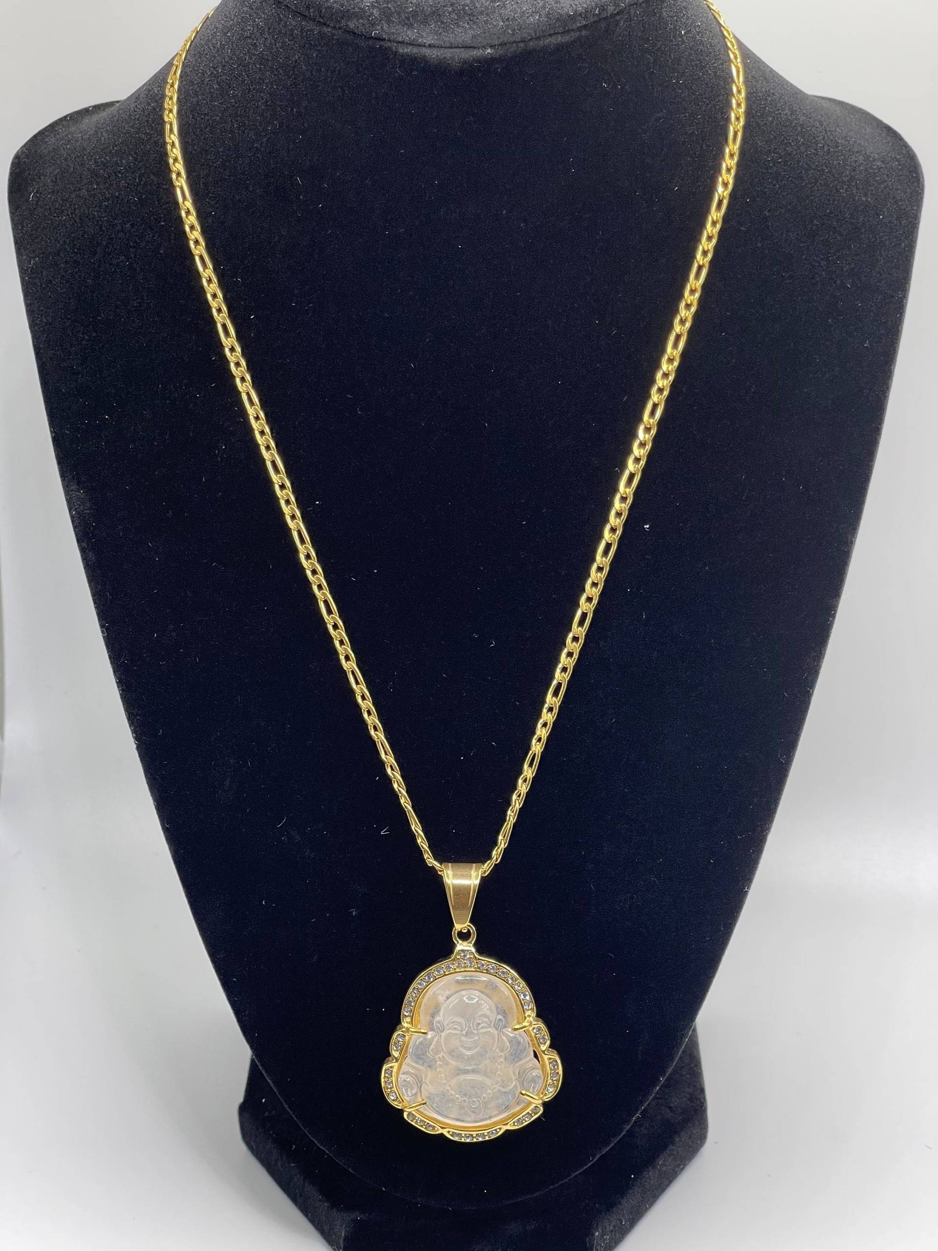 18K Gold Kette | Buddha Anhänger Seil-Kettenhalskette Anti-Tarnish Halskette Wasserdichte Unisex Geschenke Zierliche Weiße Jade von Manifestedxcoco
