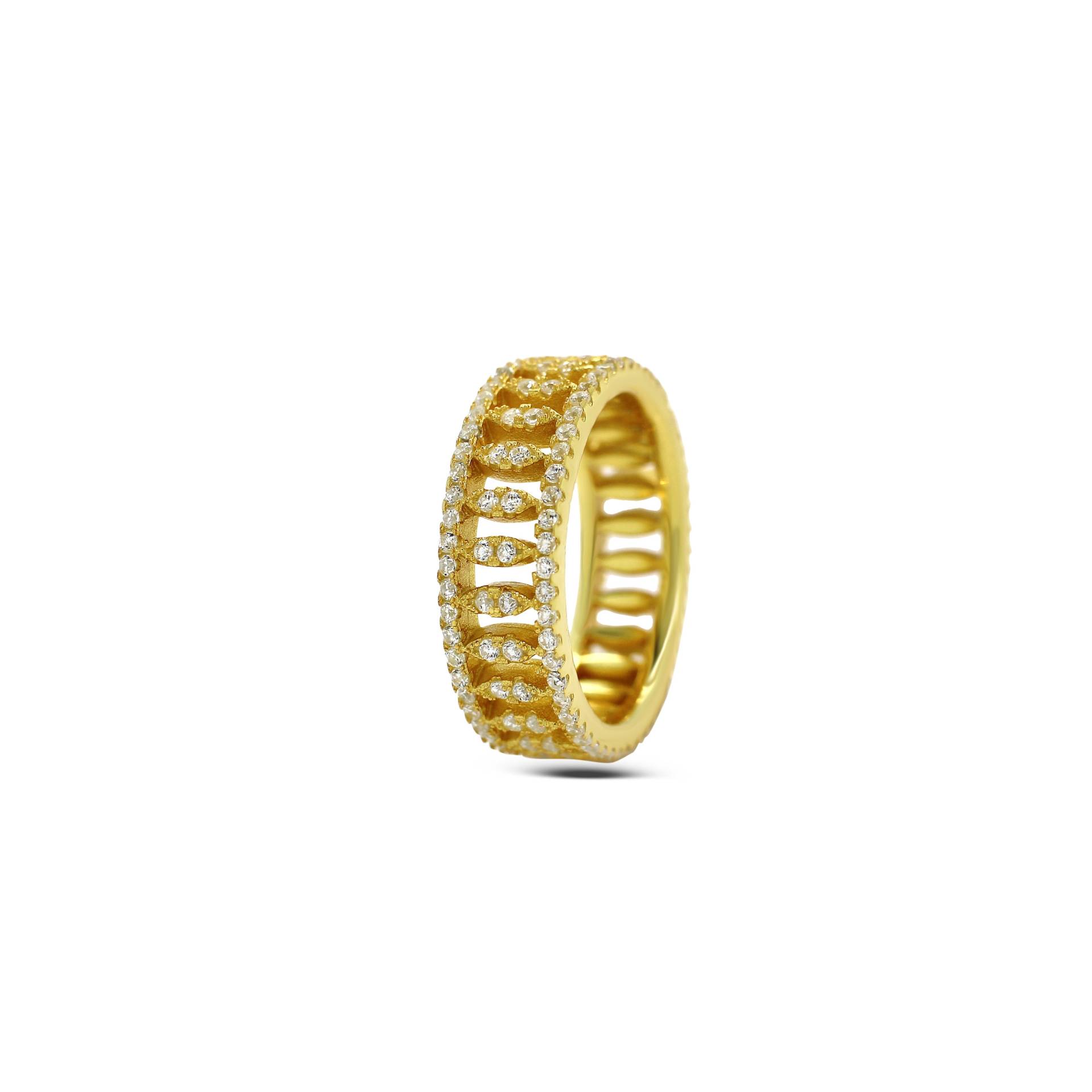 14K Gold Cz Zweireihig Eternity Ring, Comfort Fit Modernes Design Reiner Goldring Für Sie, Partyring Mädchen, Kubikzircon Band von ManikarnikaDesign