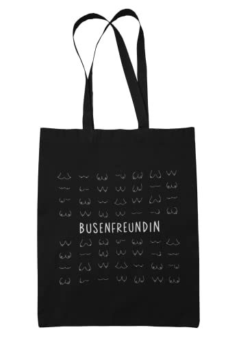 ST - Busenfreundin Jutebeutel Stoffbeutel Stofftasche Schwarz Canvas Titten Oberkörper Frau Oberweite Freunde Freundschaft Liebe Verbundenheit Brüste (Busenfreundin Stofftasche - Schwarz) von Manilu