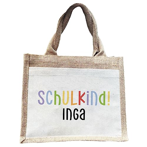 Manilu | EINSCHULUNG 2025 | Schulkind bunt | Jute Pocket Tasche | mit Wunschnamen personalisiert | Einschulungsgeschenk | Schulstart | Geschenktasche zum Schulanfang von Manilu