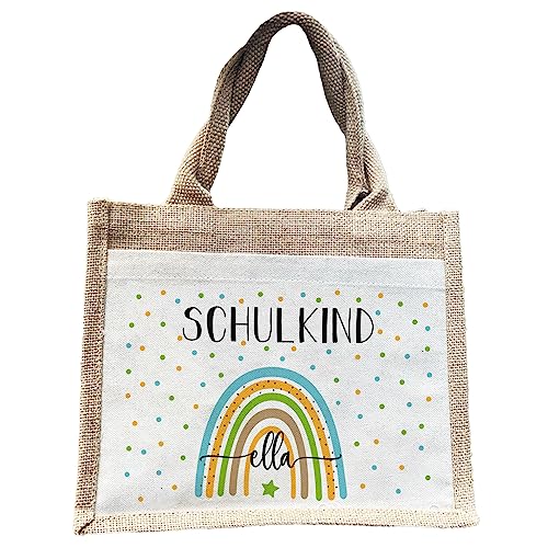 Manilu Personalisiertes Einschulungsgeschenk, Schulkind-Tasche, Die perfekte Einschulungsgeschenkidee für Mädchen und Jungen der 1. Klasse und mit eigenen Namen. (Schulkind Regenbogen Blau-Grün) von Manilu