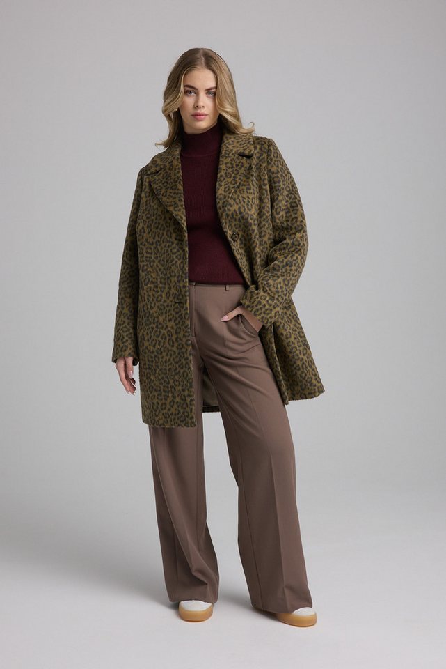 Manisa Fellimitatmantel mit Animal-Print und Reverskragen von Manisa
