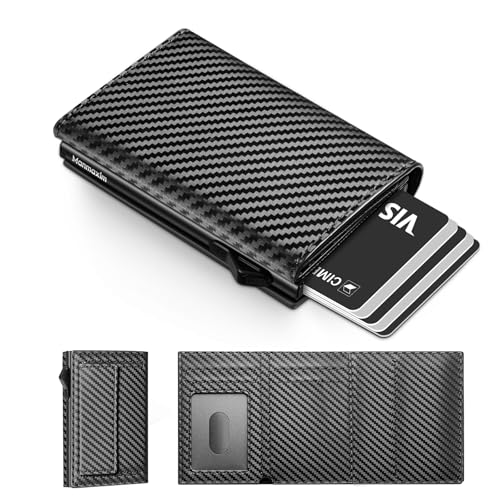 Geldbörse Herren mit Grand Münzfach, Portmonee Herren Slim Wallet mit RFID, Pop-up Kartenetui für 10 Karten,1 ID Fenter & 15+ Banknote, Wallets for Men (Carbon Schwarz, L Münzfach) von Manmaxim