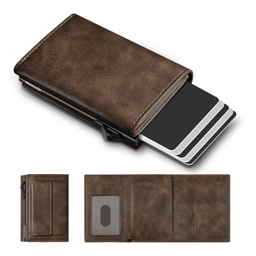 Geldbörse Herren Slim mit Grand Münzfach, Portmonee Herren Slim Wallet mit RFID, Pop-up Kartenetui für 10 Karten,1 ID Fenter & 15+ Banknote, Wallets for Men (Khaki, L Münzfach) von Manmaxim
