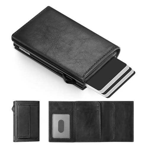 Geldbörse Herren mit Grand Münzfach, Portmonee Herren Slim Wallet mit RFID, Pop-up Kartenetui für 10 Karten,1 ID Fenter & 15+ Banknote, Wallets for Men (Glänzendes Schwarz, L Münzfach) von Manmaxim