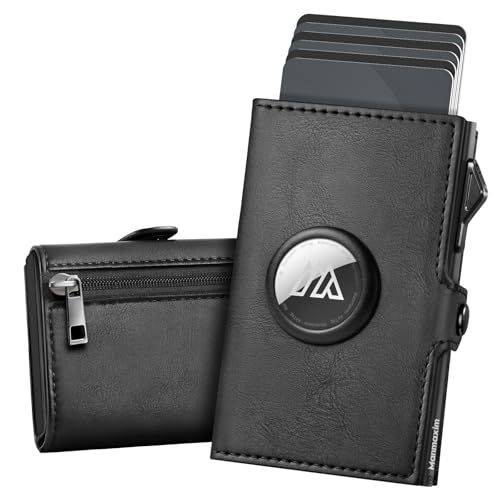 Manmaxim Portmonee Herren Airtag mit Kompakt, Pop-up Airtag Geldbeutel für 10 Karten, 2 ID Fenster & 10 Banknote RFID Geldbörse Herren Karten Geldbeutel Smart Wallet for Men (Schwarz) von Manmaxim