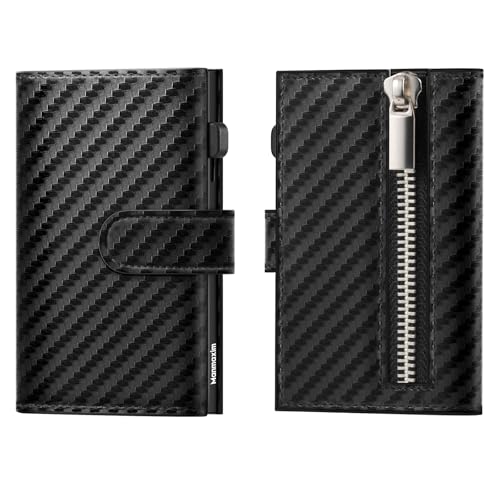 Manmaxim Kartenetui Herren fur 10 Karten Slim Wallet RFID Geldbörse Herren Portmonee Slim, Kartenportmonai, Portemonnaie Geldbeutel Smart Wallet mit Münzfach (Carbon Schwarz) von Manmaxim