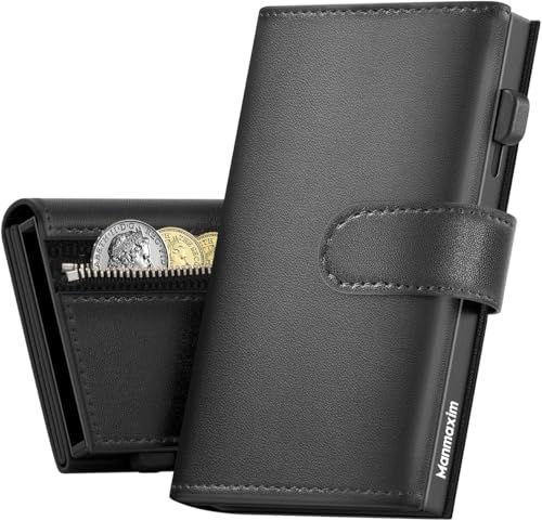 Manmaxim Geldbörse Herren Slim Wallet mit Münzfach Portmonee Herren mit RFID Schutz | Pop up Kartenetui für 10 Karten Geldbeutel | Schwarz Smart Wallets for Men von Manmaxim