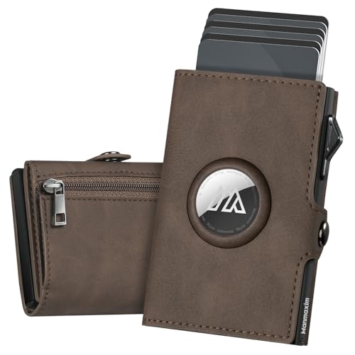 Manmaxim Airtag Geldbörse Herren mit Extrem Kompakt Pop-up Airtag Kartenetui mit 6 Kartenfächer Geldbeutel Airtag mit RFID Schutz Karten Portemonnaie mit 2 ID Fenster & Münzfach (Braun) von Manmaxim