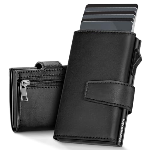 Manmaxim Portmonee Herren Slim Wallet mit Münzfach & RFID Schutz, Intelligente Geldbörse Magnetverschluss Pop-up Men's Wallet, kompakt Karten Geldbeutel Herren für 12 Karten mit ID-Fenster, Schwarz von Manmaxim