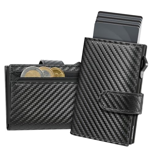 Manmaxim Geldbörse Herren Slim mit Feiner Textur, Pop up Karten Geldbeutel für 2 ID-Fenster & 10 Karten, Portmonee Herren mit Großes Scheinfach & Münzfach, RFID Schutz Slim Wallets for Men von Manmaxim
