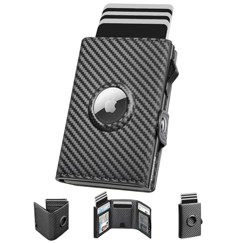 Portemonnaie Herren Apple Airtag Wallet, RFID Geldbörse Smart Wallet for Men, Kompakt Air Tag Geldbeutel Herren für 12 Karten, Pop-up Karten Portmonee mit Münzfach & 2 ID Fenster von Manmaxim