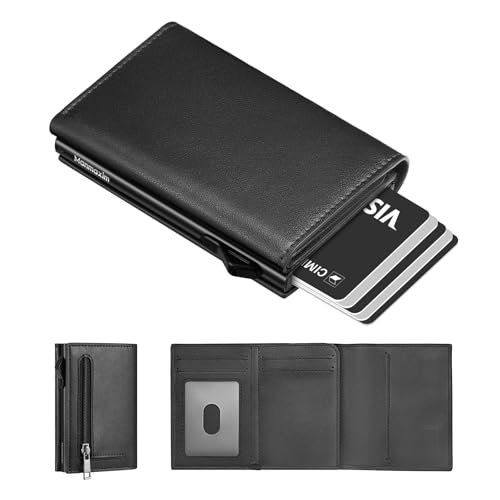 Manmaxim Slim Wallet mit Münzfach Geldbörse, Portmonee Slim Smart Wallet, Pop-up Kartenetui für 10 Karten, Karten Geldbeutel Wallets for Men (Schwarz) von Manmaxim
