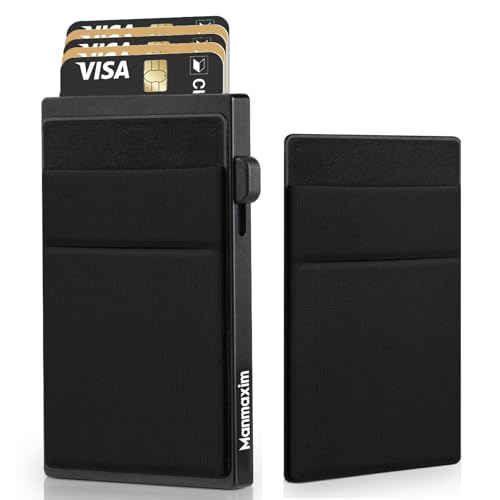 Manmaxim Kartenetui Herren Pop-up Kartenhalter mit TÜV-Geprüftem Münzfach Herren Klein Kartenetui RFID Schutz Credit Card Holder Mini Kreditkartenhülle Slim Wallets for Men (Schwarz) von Manmaxim