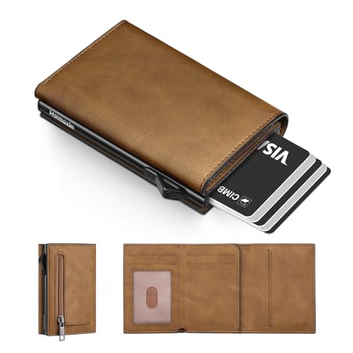 Manmaxim Geldbörse Herren Slim Wallet mit Münzfach, Pop-up Kartenetui Heren für 10 Karten, Portmonee Herren mit RFID Schutz Geldbeutel Heren Karten Portemonnaie Smart Wallets for Men (Braun) von Manmaxim