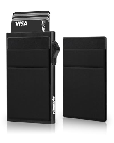Manmaxim Kartenetui für Herren - Schlanke Geldbörse, Kreditkartenhalter mit RFID-Blockierung, Pop-Up-Metall-Design, 2 Geldfächer, Minimalistisch, Schwarz von Manmaxim