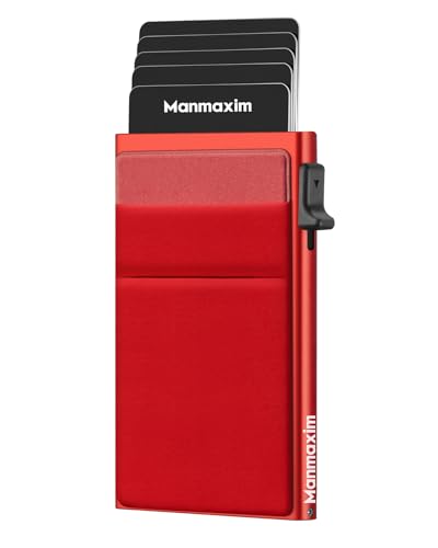 Manmaxim Kreditkartenetui Geldbörse RFID, Slim Wallet mit Münzfach, Minimalist Lockcard Pop up Cardholder Wallet for Women Herren, Kartenetui 5-7 Karten Metall Aluminium Portemonnaie Rot Manmaxim Kreditkartenetui Geldbörse RFID, Slim Wallet mit Münzfach, Minimalist Lockcard Pop up Cardholder Wallet for Women Herren, Kartenetui 5-7 Karten Metall Aluminium Portemonnaie Rot von Manmaxim