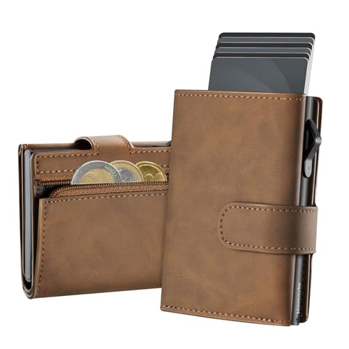 Manmaxim Slim Wallet mit Feiner Textur, Pop up Portmonee Herren mit Großes Scheinfach & Münzfach Kartenportmonai Herren mit RFID Schutz Cardholder mit Magnetverschluss, 6 Kartenfächer von Manmaxim
