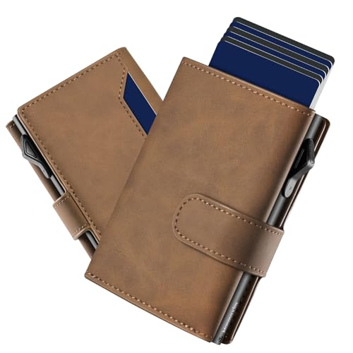 Manmaxim Slim Wallet Ohne Münzfach Portmonee Herren mit Große Kapazität Pop up Karten Portemonnaie Herren für 11-13 Karten Geldbörse Herren mit RFID Schutz Slim Wallets for Men (Braun) von Manmaxim