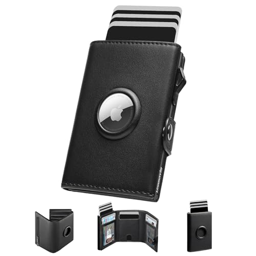 Manmaxim Portemonnaie Herren, Karten Geldbeutel Herren Apple Airtag Slim Wallet, Pop-up Portmonee Air Tag Wallet für 12+ Karten, RFID Geldbörse Smart Wallet for Men mit Münzfach, Schwarz von Manmaxim