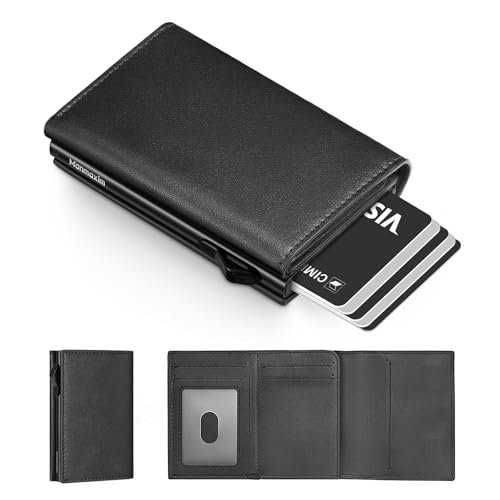 Portmonee Herren Slim mit RFID Schutz, Pop-up Kartenetui für 10+ Karten & 1 ID Fenter, Geldbörse Herren Ohne Münzfach, Kartenportmonai Heren Slim Wallets for Men(Schwarz, Ohne Münzfach) von Manmaxim