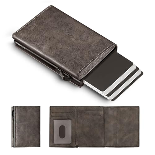 Portmonee Herren mit RFID Schutz, Pop-up Card Holder Wallet für 10+ Karten & 1 ID Fenter, Geldbörse Herren Ohne Münzfach, Karten Geldbeutel Heren Slim Wallets for Men (Braun, Ohne Münzfach) von Manmaxim