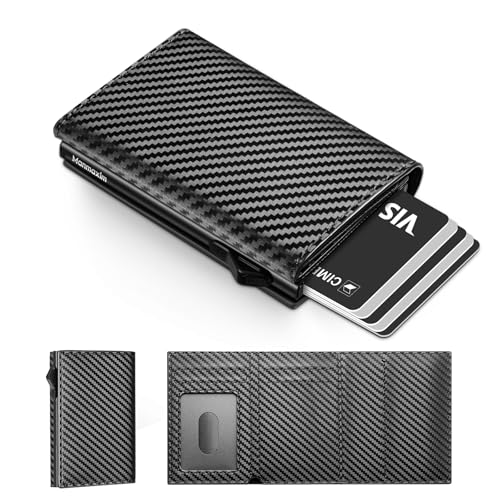 Portmonee Herren mit RFID Schutz, Pop-up Card Holder Wallet für 10+ Karten & 1 ID Fenter, Geldbörse Herren Ohne Münzfach, Karten Geldbeutel Heren Slim Wallet (Carbon Schwarz, Ohne Münzfach) von Manmaxim