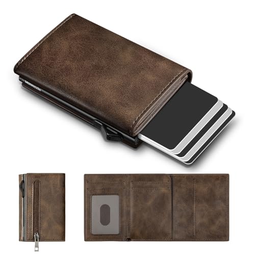 Slim Wallet mit Münzfach Geldbörse Herren mit RFID Schutz, Portmonee Herren Slim Wallet, Pop-up Kartenetui Card Holder für 10+ Karten, Karten Portemonnaie Wallets for Men(Khaki, M Münzfach) von Manmaxim