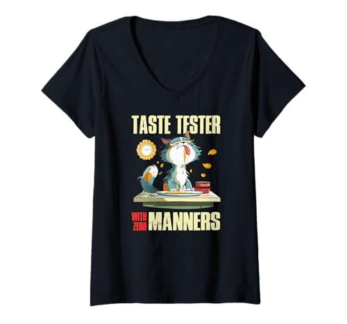 Damen Taste tester with zero manners T-Shirt mit V-Ausschnitt Damen Taste tester with zero manners T-Shirt mit V-Ausschnitt von Manners Taste Tester Cats Kitten Feline Whiskers