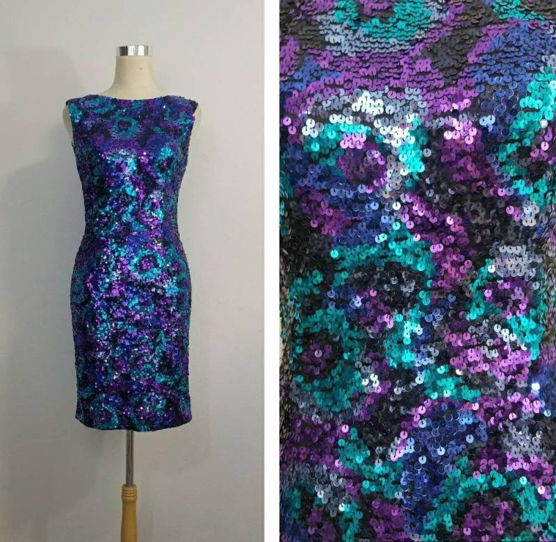 Vintage Paillettenkleid/Bunte Cocktailkleid Regenbogen von MannersHouse