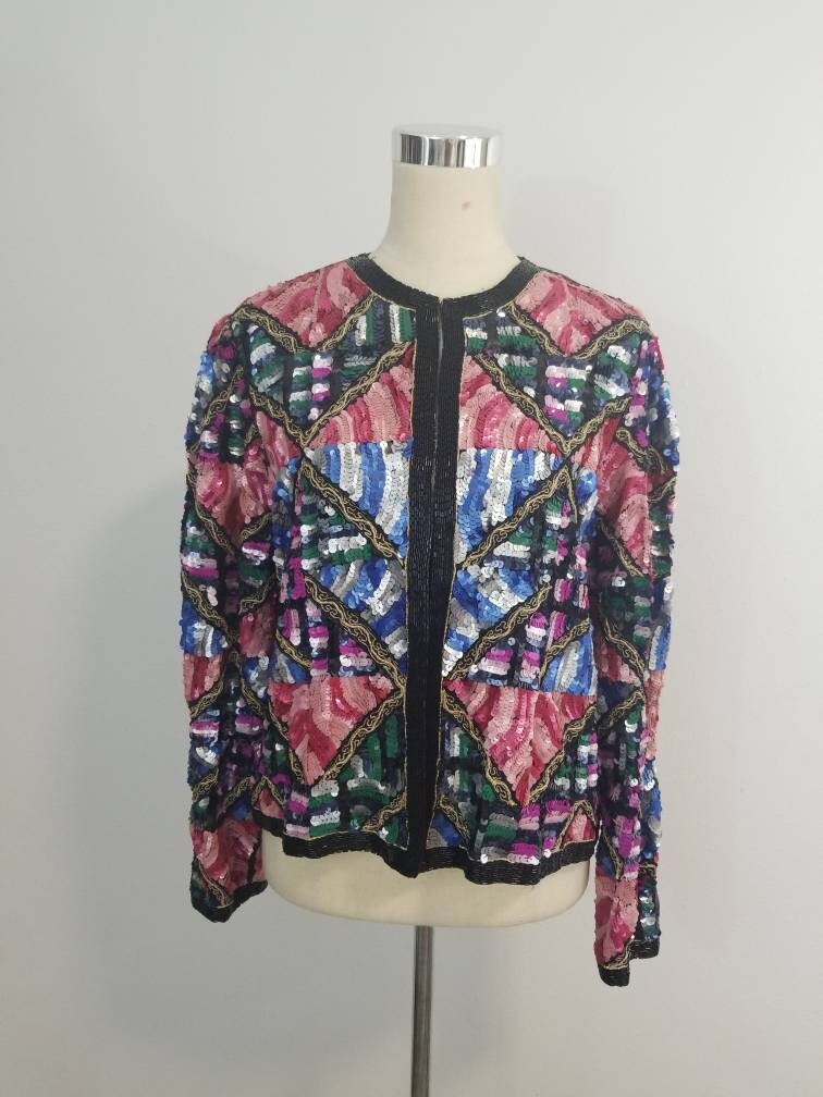 stark Perlen Und Pailletten Vintage Jacke/Regenbogen von MannersHouse