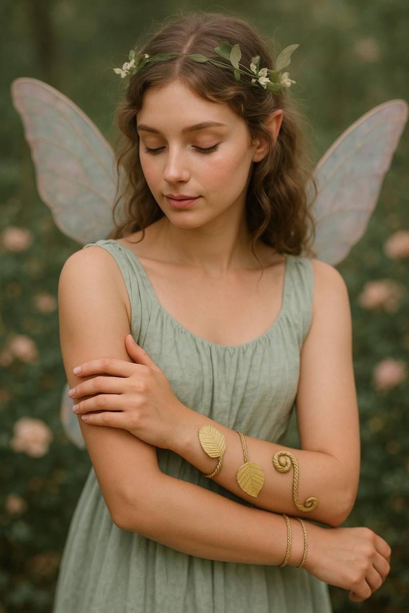 Gold Blatt Unterarm Armreif Waldfee Armband von ManniaTitta