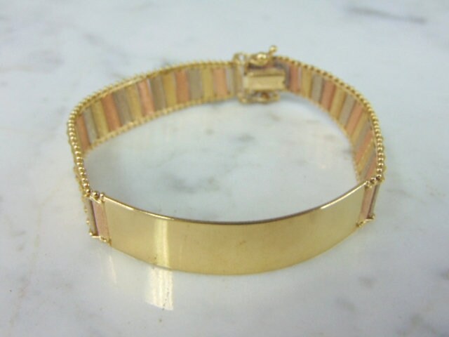 14K Rose Gelb & Weißgold Id Armband 21.1G E1601 von MannysJewelry