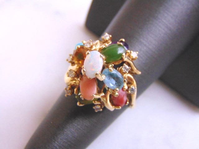 Ausgefallener Damen Vintage Estate 14K Gold Multi Stein Ring Mit Diamanten 7, 5G #e2924 von MannysJewelry