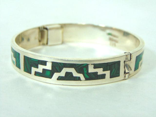Damen Sterling Silber Armband Mit Southwestern Design & Malachit, 43.2G E3033 von MannysJewelry