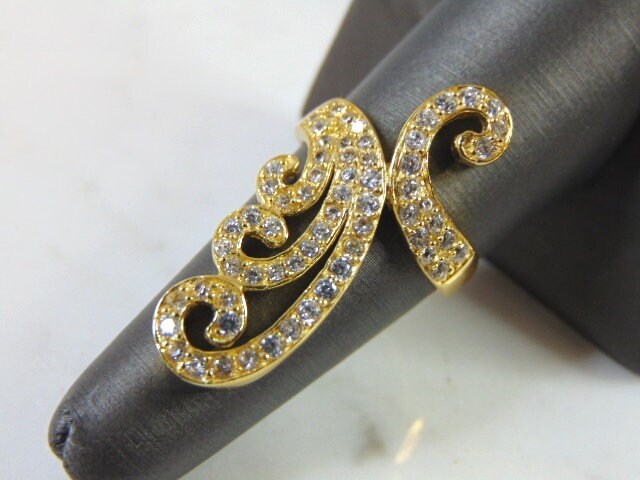 Damen Sterling Silber Gold Ton Modernist Mode Ring 5.5G E1343 von MannysJewelry