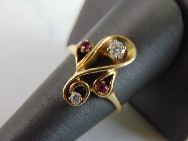 Damen Vintage 14K Gelb Gold Amethyst & Diamant Modernist Ring 4.6G #e949 von MannysJewelry