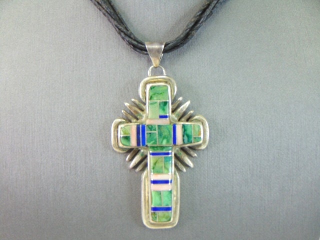 Damen Vintage 925 Silber Multi-stein Kreuz Halskette 34.4G E2214 von MannysJewelry