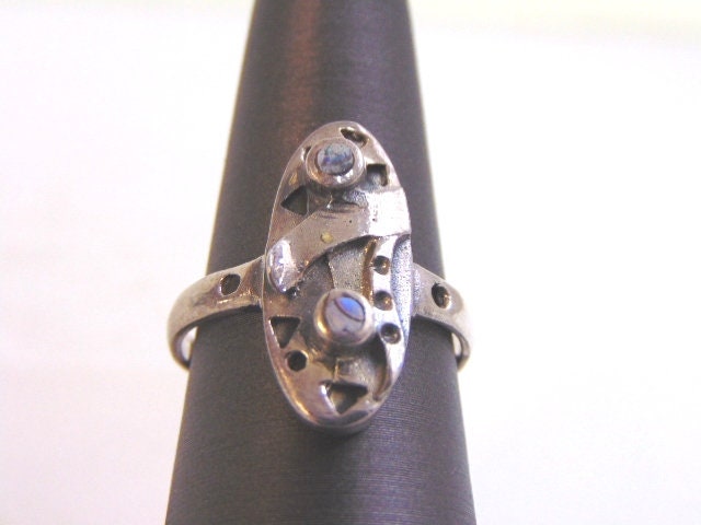 Damen Vintage Abalone Ring 5.7G Sterling Silber Modern Abstrakt E2095 von MannysJewelry