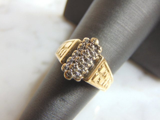 Damen Vintage Estate 10K Gelbgold & Diamant Cluster Designer Bogo Ring 4.2G E2362 von MannysJewelry