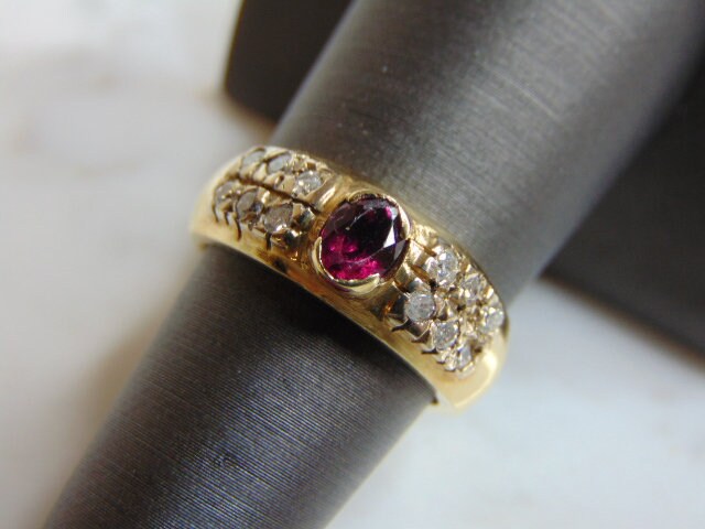Damen Vintage Estate 14K Gold Diamant & Granat Ring 5.6G E2976 von MannysJewelry
